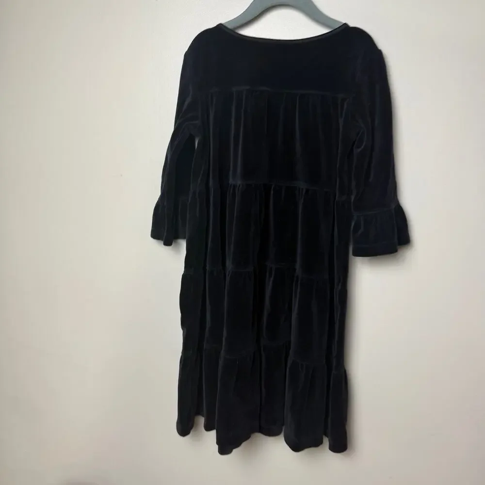Hanna Andersson Black Holiday Velvet Tiered Twirl Dress Size 7 120 CM Christmas